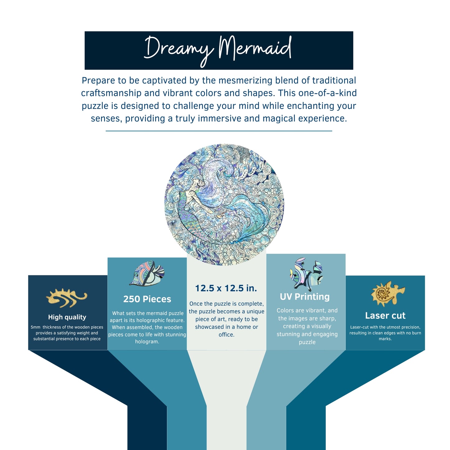 Dreamy Mermaid Wooden Jigsaw Puzzle for Adults, 250 Pieces